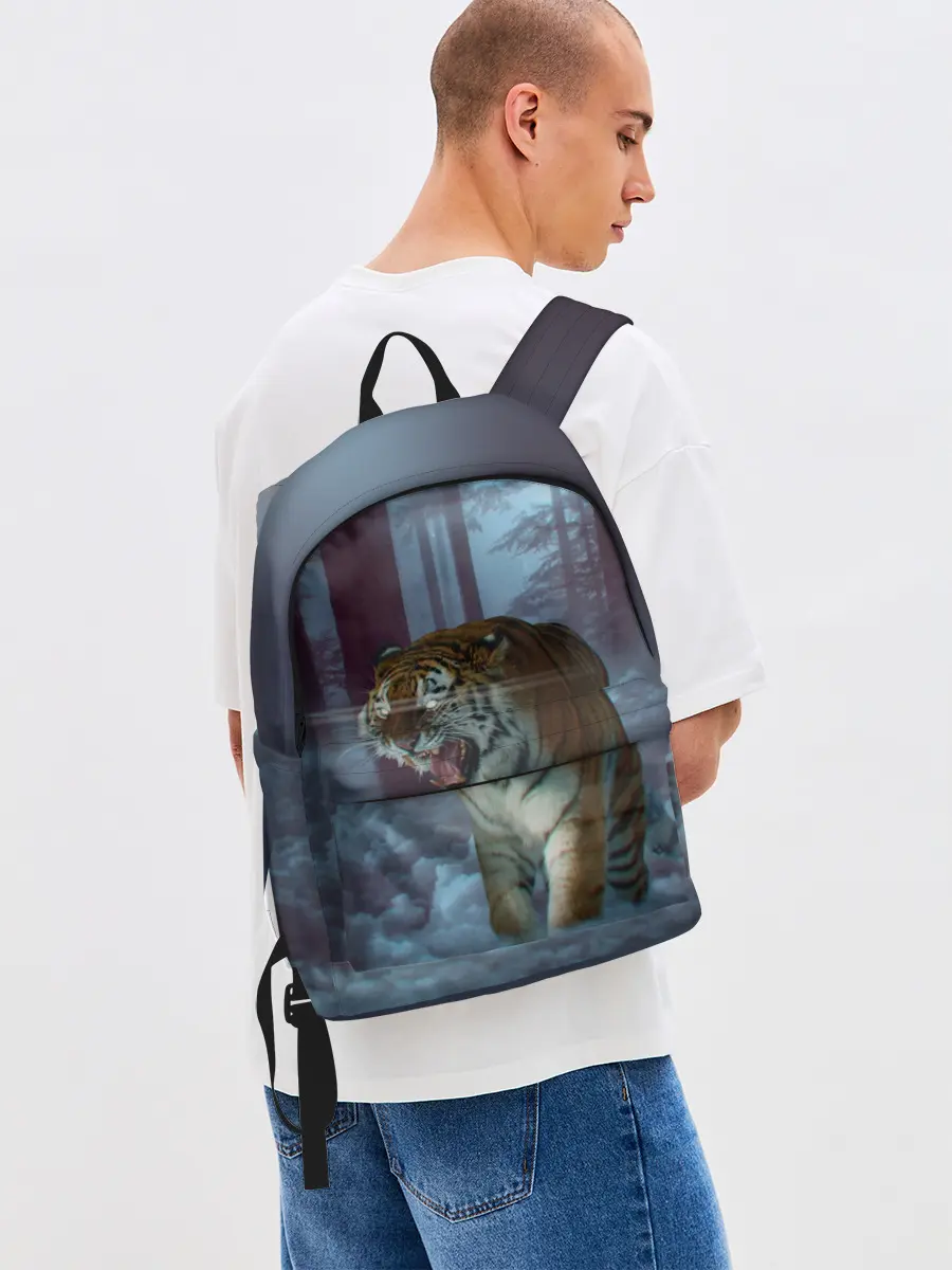 Рюкзак джинсовый / ТИГР В СУМЕРЕЧНОМ ЛЕСУ