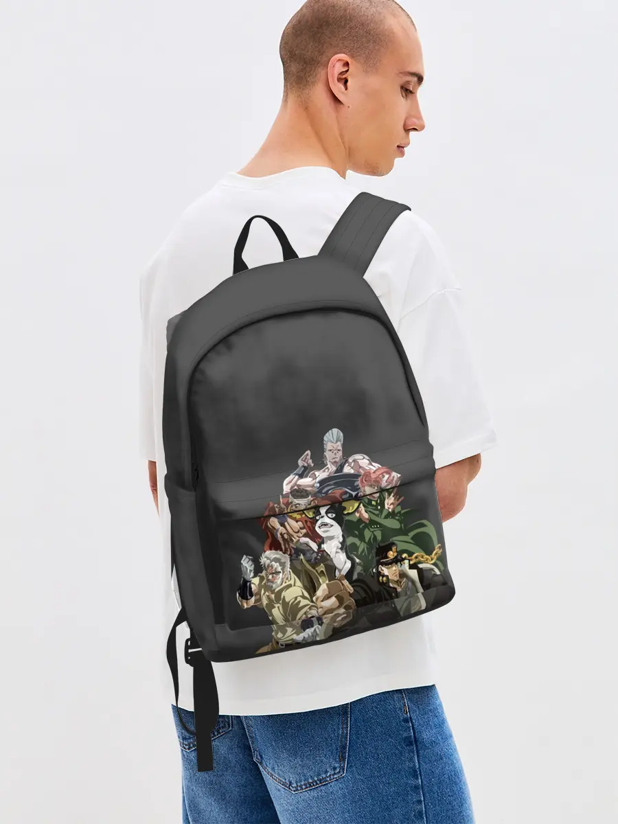 Рюкзак джинсовый / Герои JoJo на сером