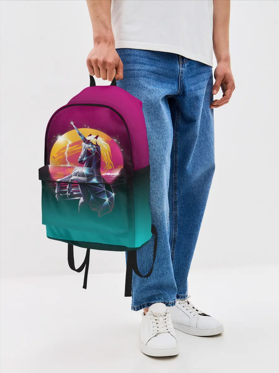 Рюкзак джинсовый / РЕТРО ЕДИНОРОГ НЕОН