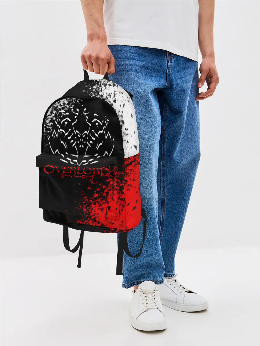 Рюкзак джинсовый / Оверлорд лого краснобелый