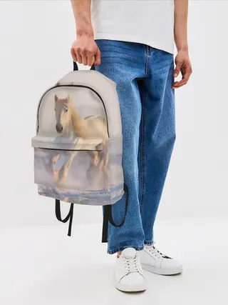 Рюкзак джинсовый / Белая лошадь на снегу