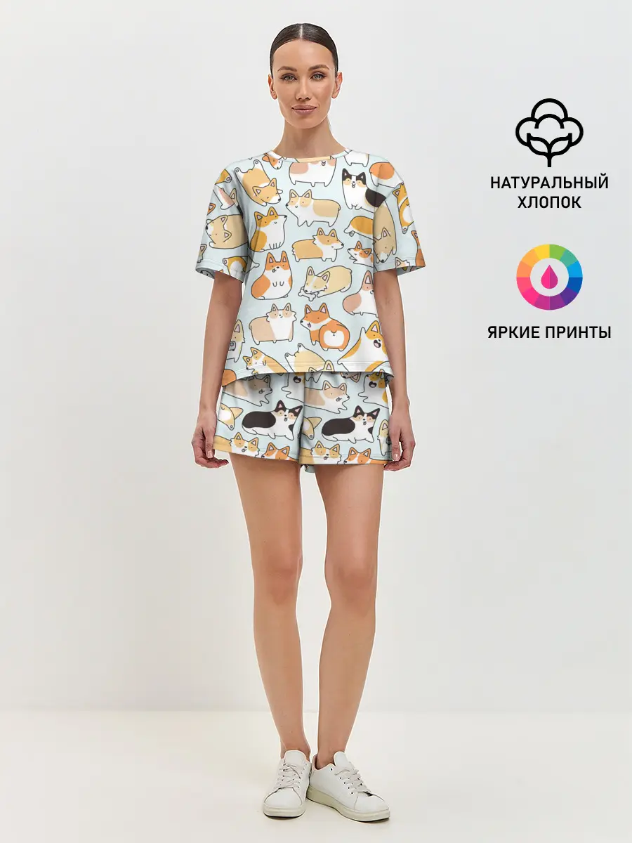 Женская пижама с шортами / Стая корги