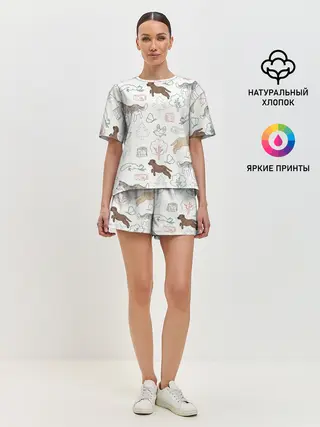 Женская пижама с шортами / Рисунок домашних любимцев