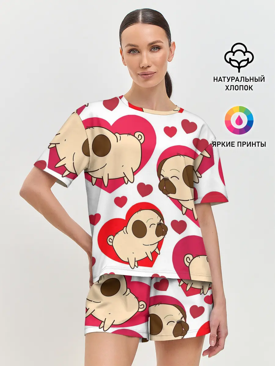 Женская пижама с шортами / Мопсики