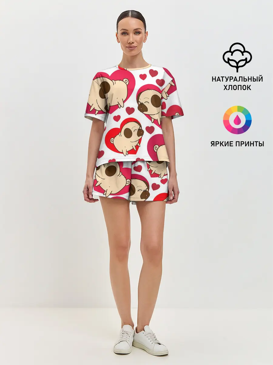 Женская пижама с шортами / Мопсики