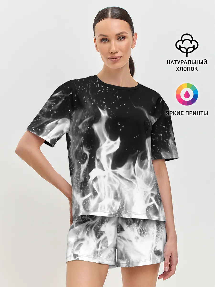 Женская пижама с шортами / ЧЕРНО БЕЛЫЙ ОГОНЬ