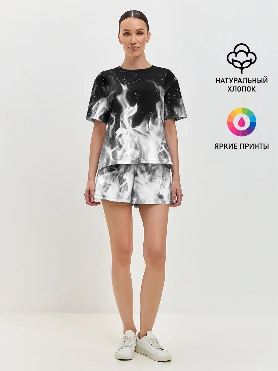 Женская пижама с шортами / ЧЕРНО БЕЛЫЙ ОГОНЬ