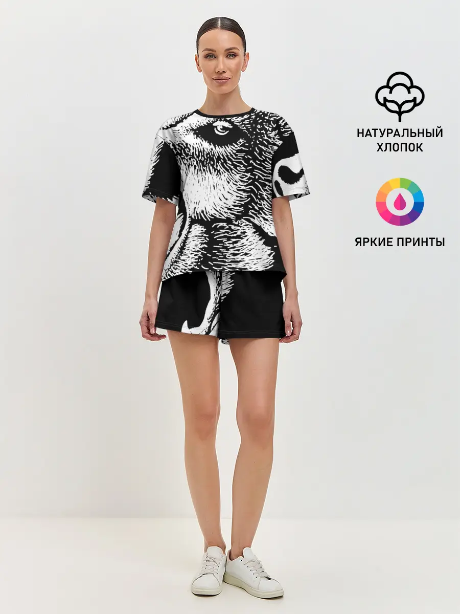 Женская пижама с шортами / Черный медведь