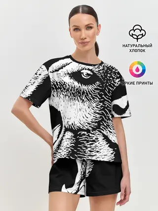 Женская пижама с шортами / Черный медведь