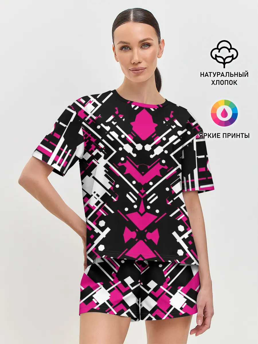 Женская пижама с шортами / КИБЕРПАНК,ФАНТАСТИКА,КРАСНЫЙ