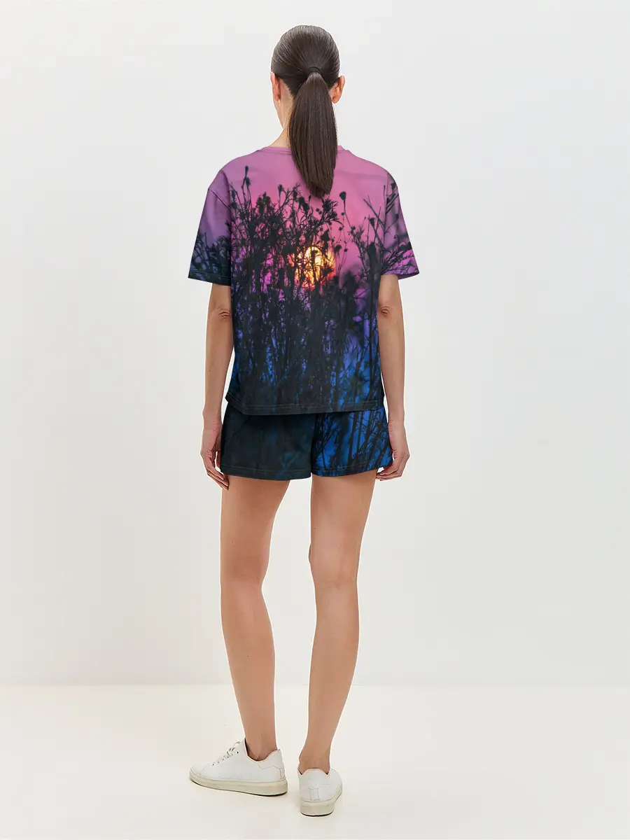 Женская пижама с шортами / Трава растения закатный свет