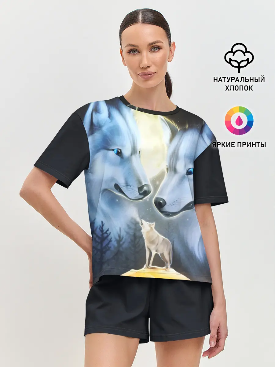 Женская пижама с шортами / ВОЛК В НОЧИ