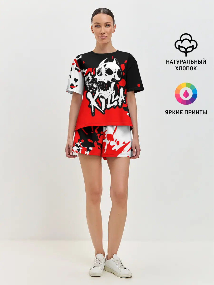 Женская пижама с шортами / KILLA красные брызги
