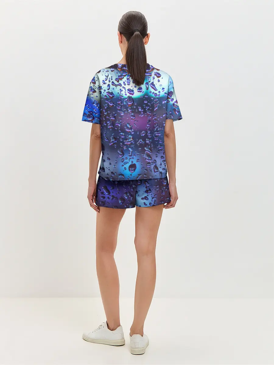 Женская пижама с шортами / Капли на стекле макро