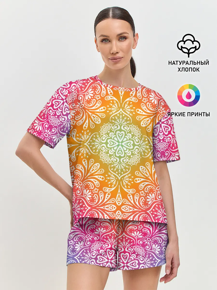 Женская пижама с шортами / Цветочный узор