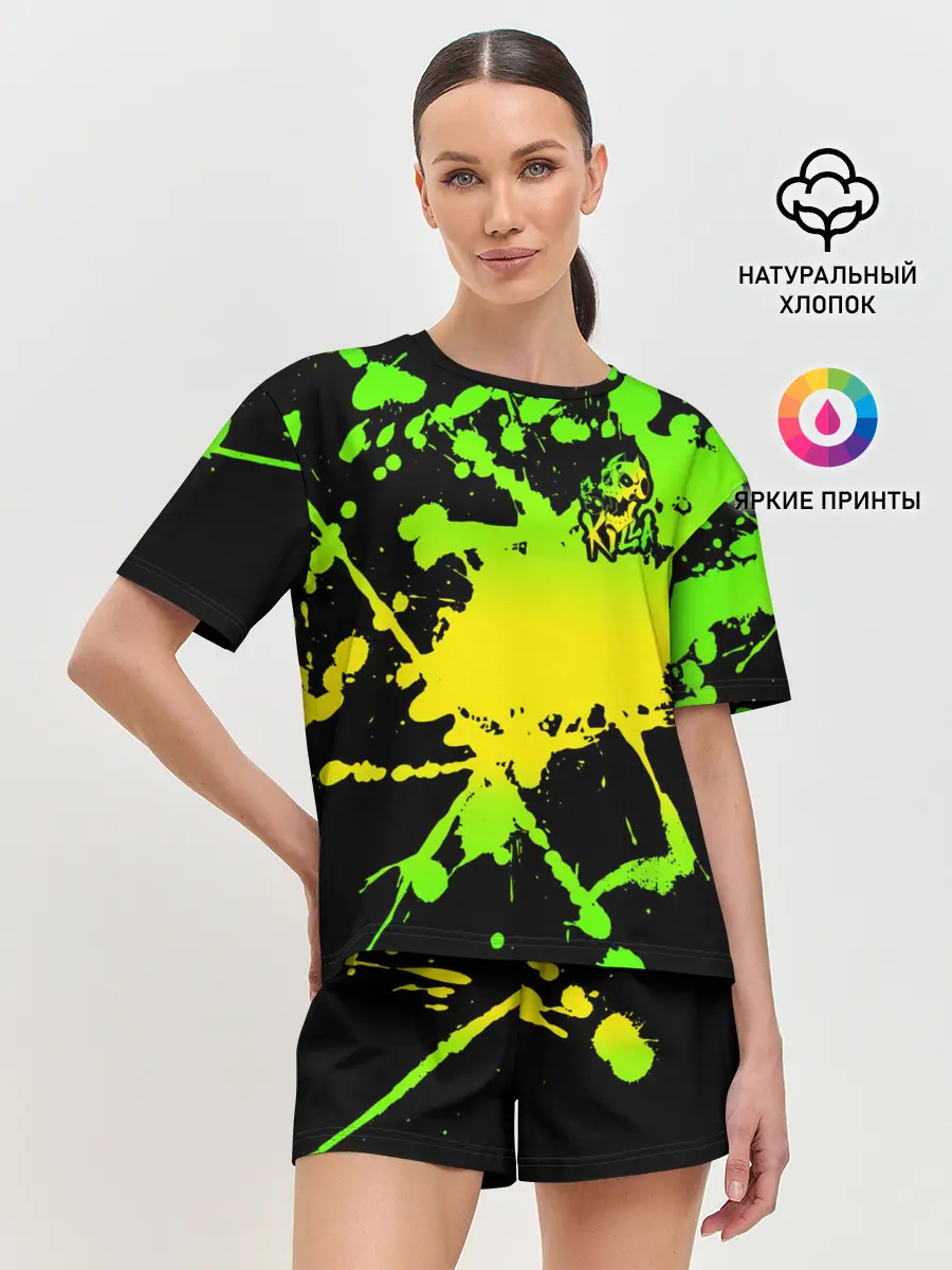 Женская пижама с шортами / KILLA зеленые брызги