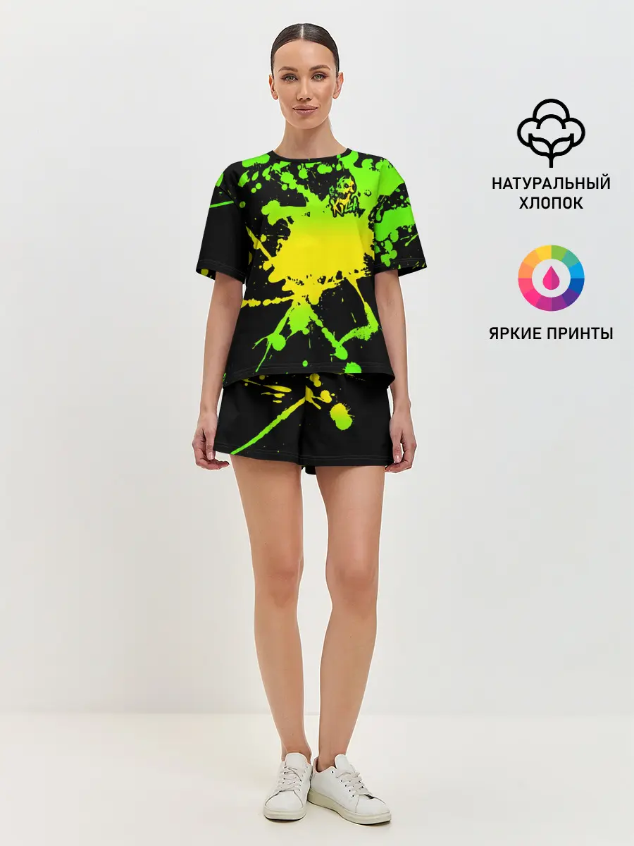 Женская пижама с шортами / KILLA зеленые брызги