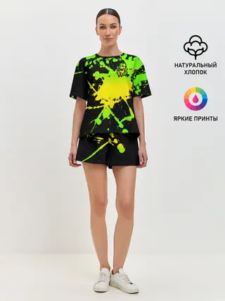 Женская пижама с шортами / KILLA зеленые брызги