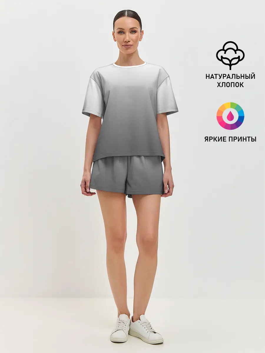 Женская пижама с шортами / Черно-белый градиент