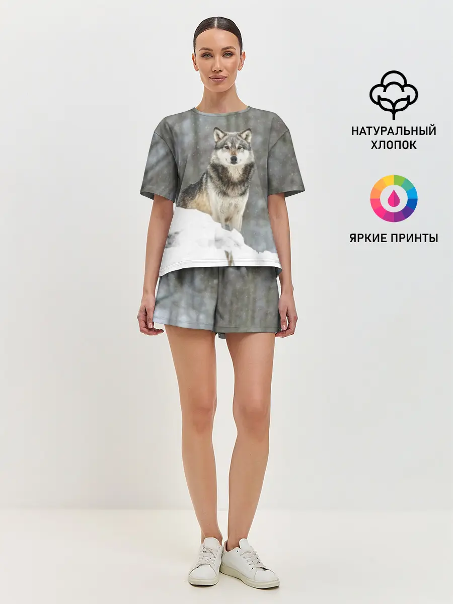 Женская пижама с шортами / Волк и снег