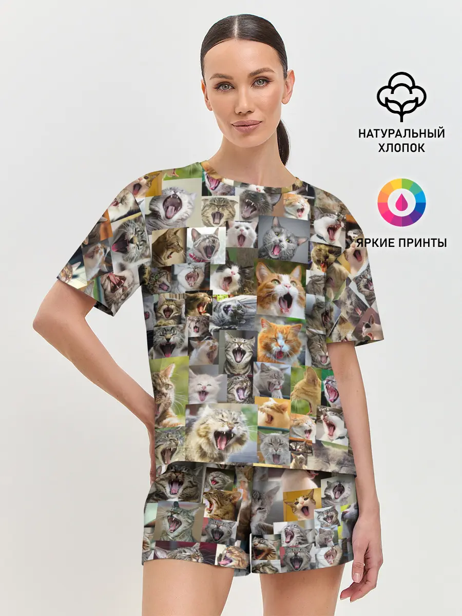 Женская пижама с шортами / Неко ахегао цвет