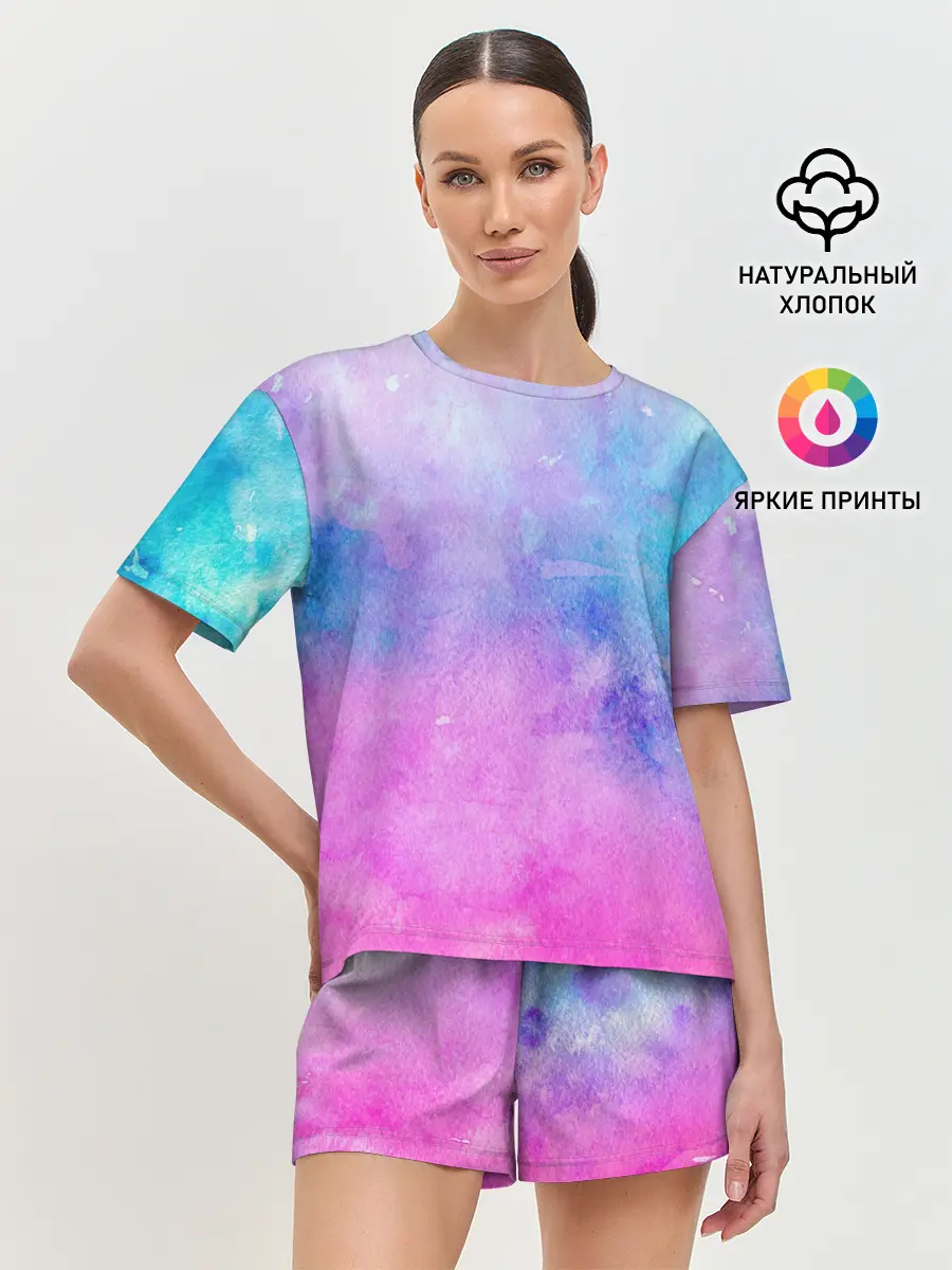 Женская пижама с шортами / Акварельные пятна