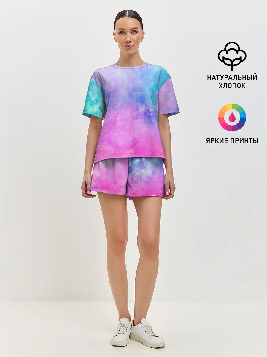 Женская пижама с шортами / Акварельные пятна