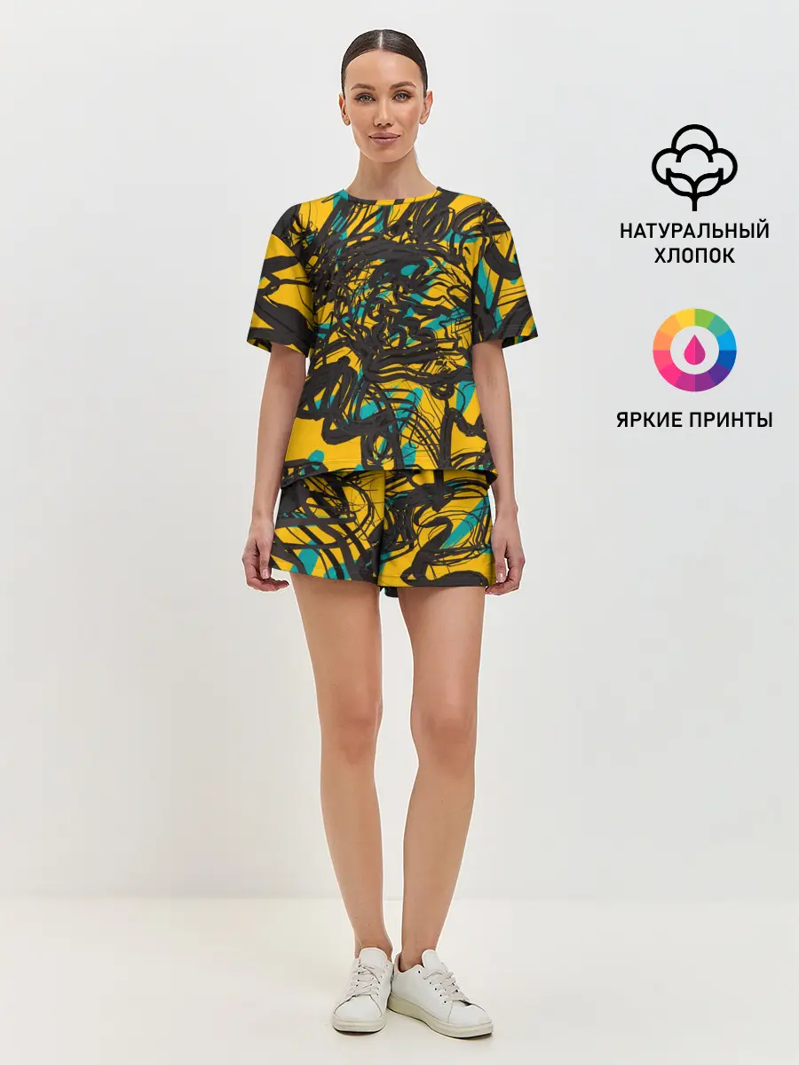 Женская пижама с шортами / Черные линии