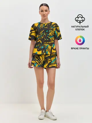 Женская пижама с шортами / Черные линии