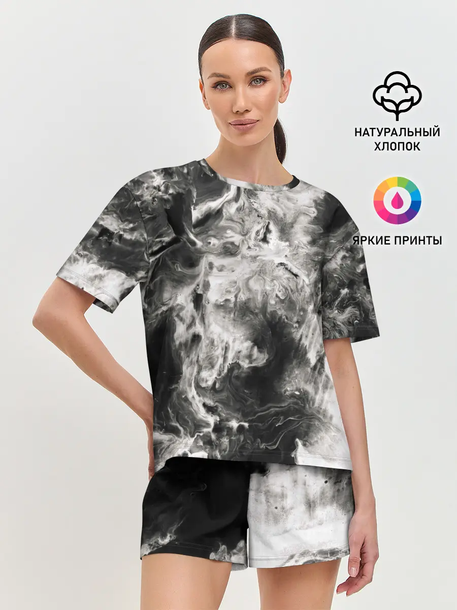 Женская пижама с шортами / Мрамор