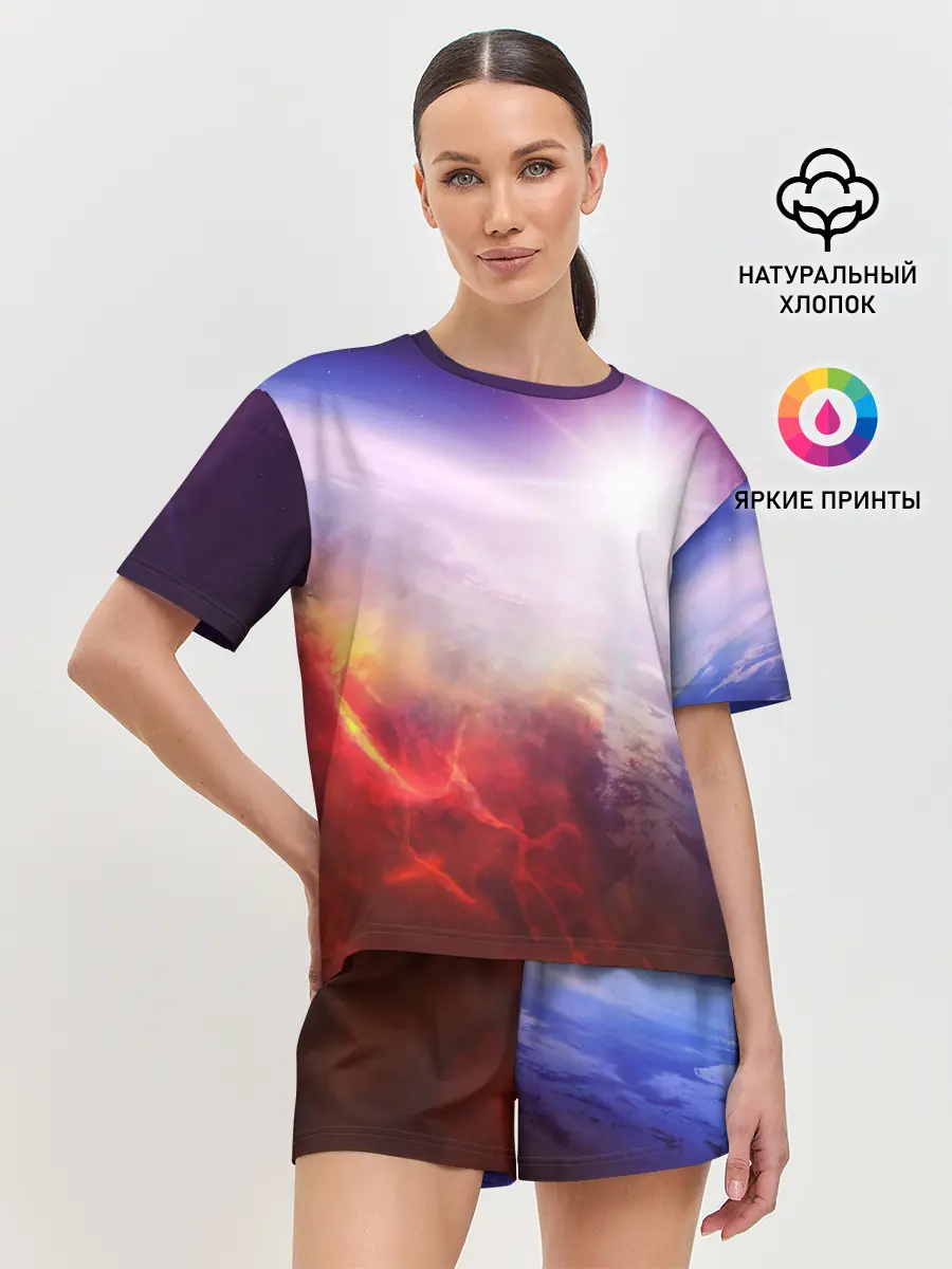 Женская пижама с шортами / Звезды в неоне