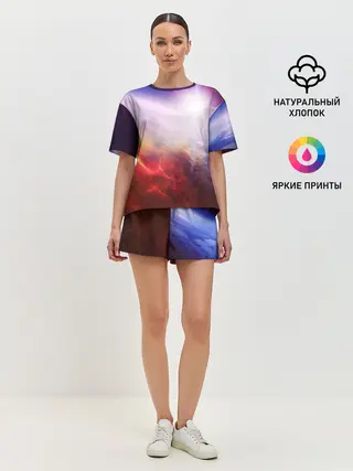 Женская пижама с шортами / Звезды в неоне