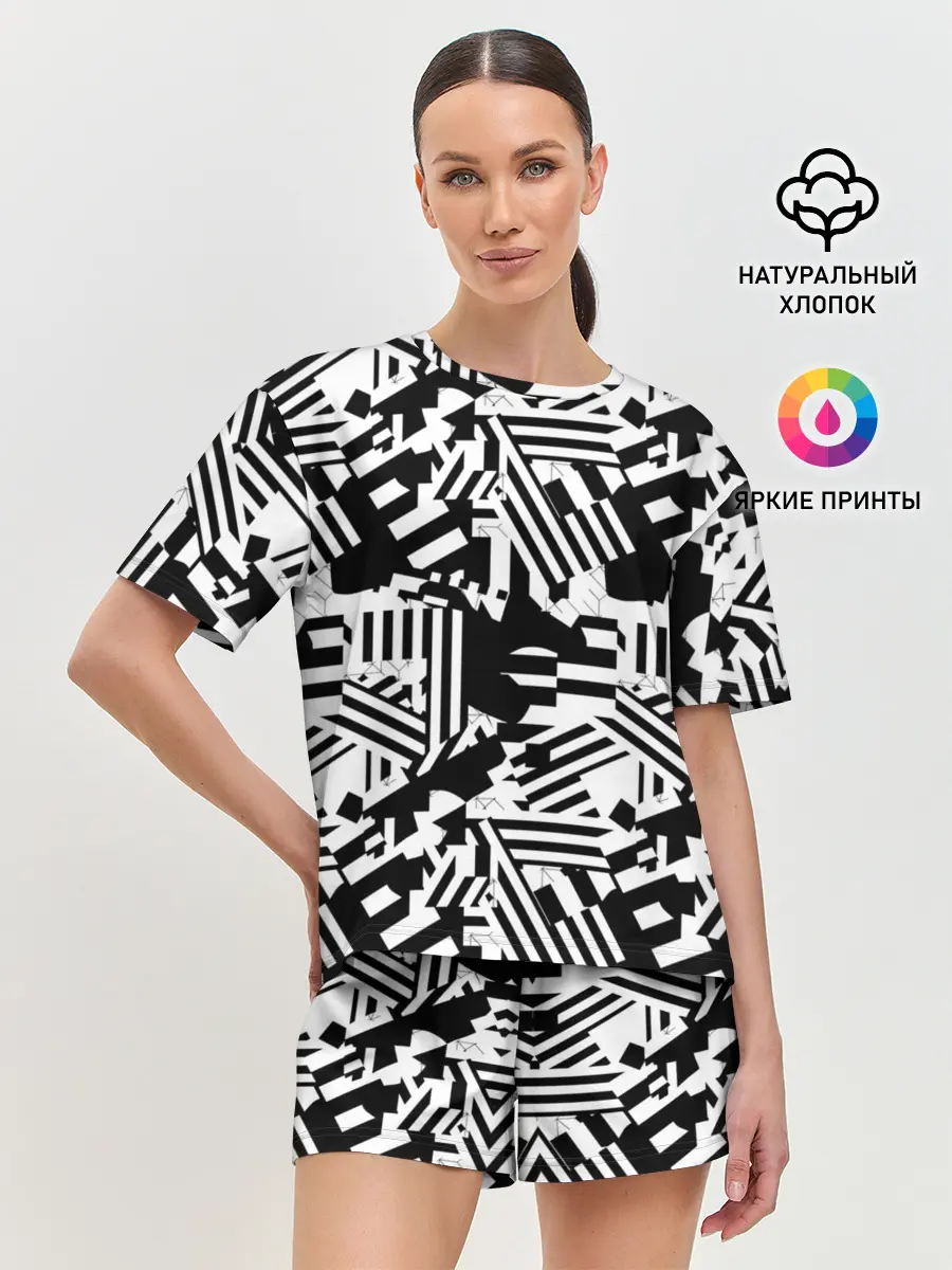 Женская пижама с шортами / Хаотичные линии