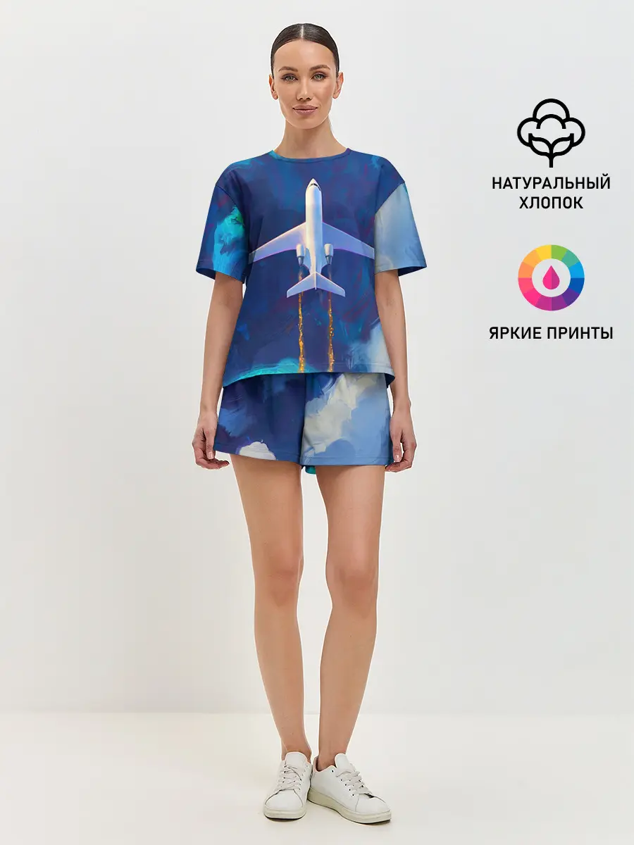 Женская пижама с шортами / Самолёт на небе