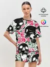 Женская пижама с шортами / Череп, розы, цветы, зубы