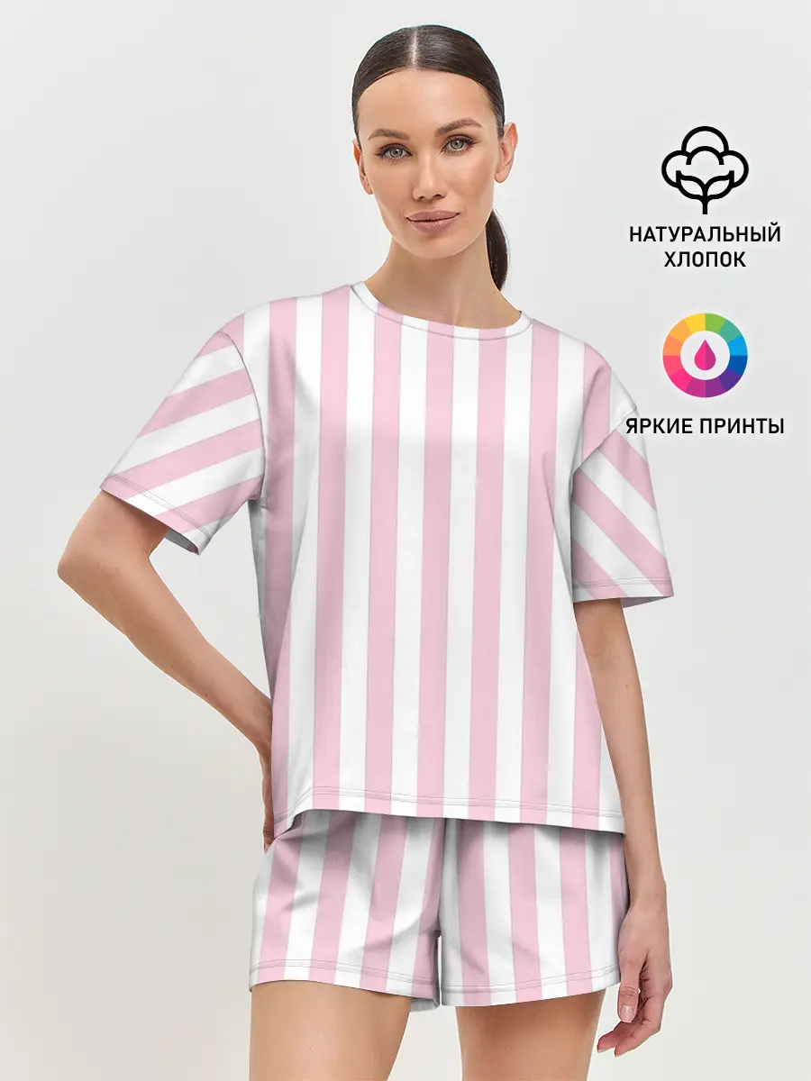 Женская пижама с шортами / Розовые линии