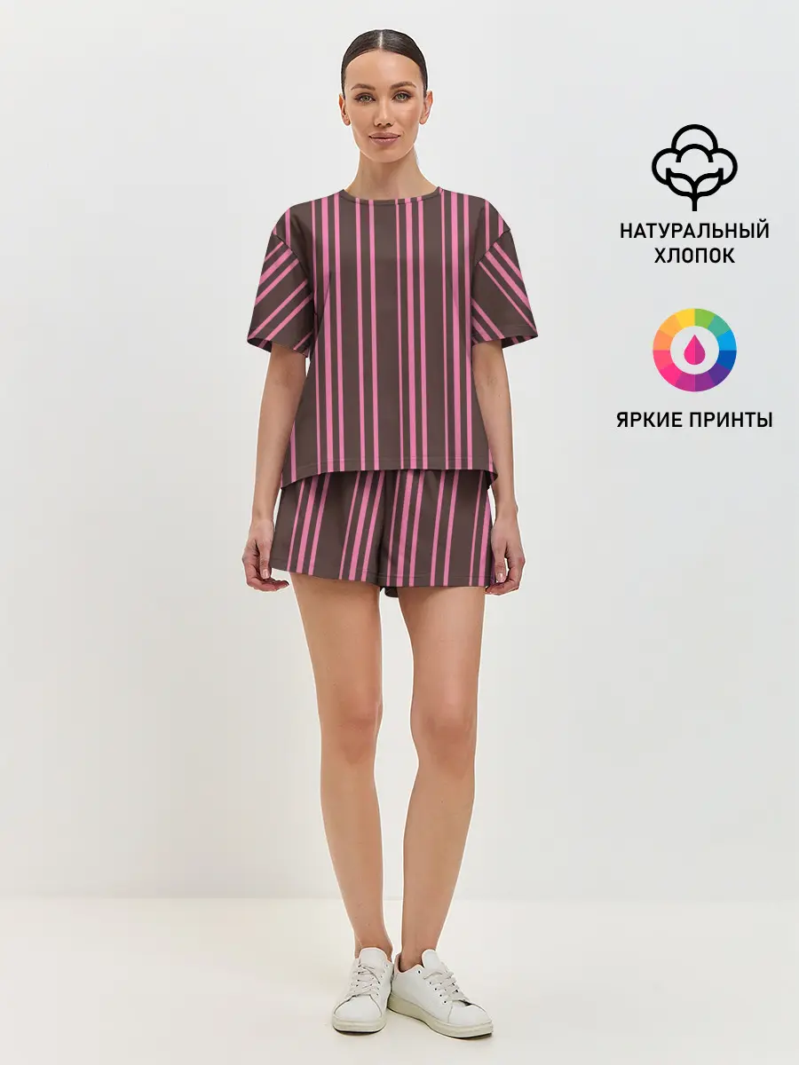Женская пижама с шортами / Чёрно-розовые линии