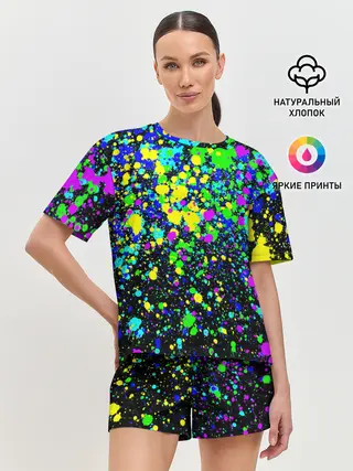Женская пижама с шортами / Неоновые краски лета