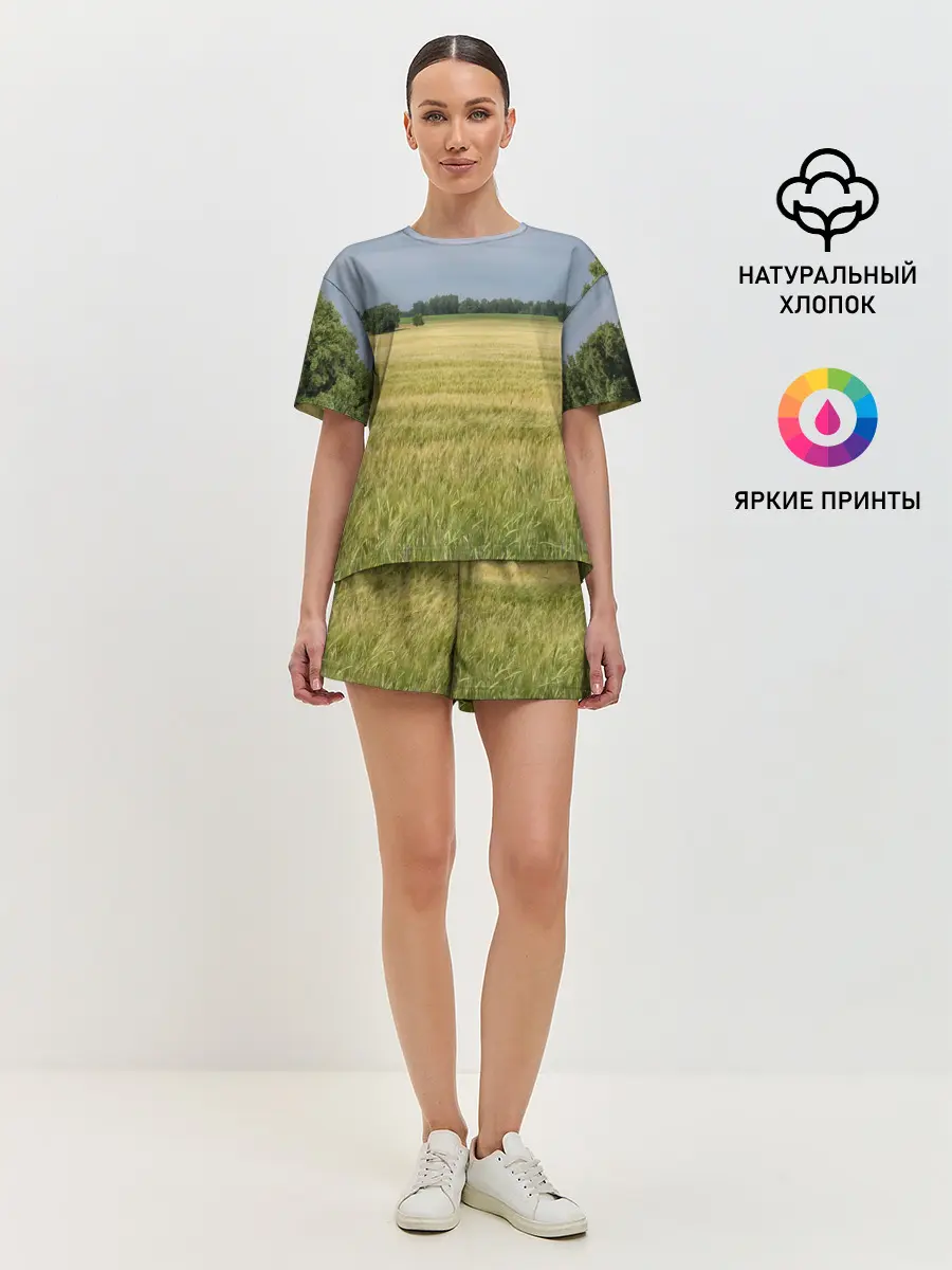 Женская пижама с шортами / Пшеничное поле
