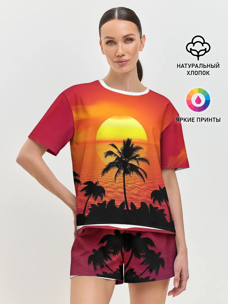 Женская пижама с шортами / Пальмы на фоне моря