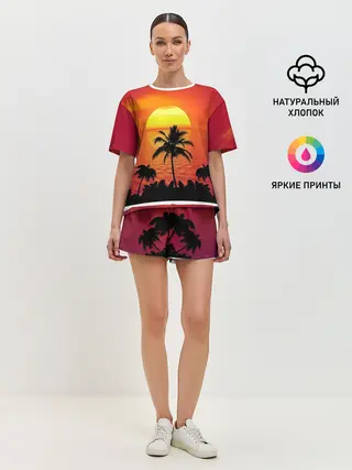 Женская пижама с шортами / Пальмы на фоне моря