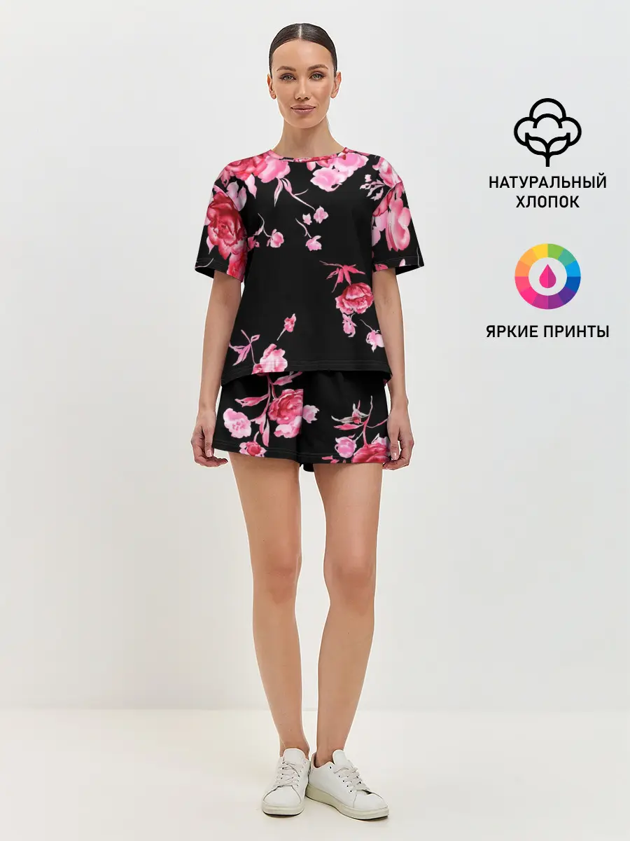 Женская пижама с шортами / Цветы