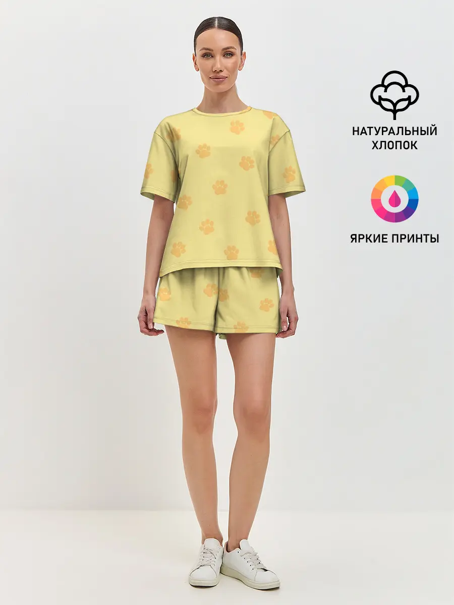 Женская пижама с шортами / Кошачьи следы