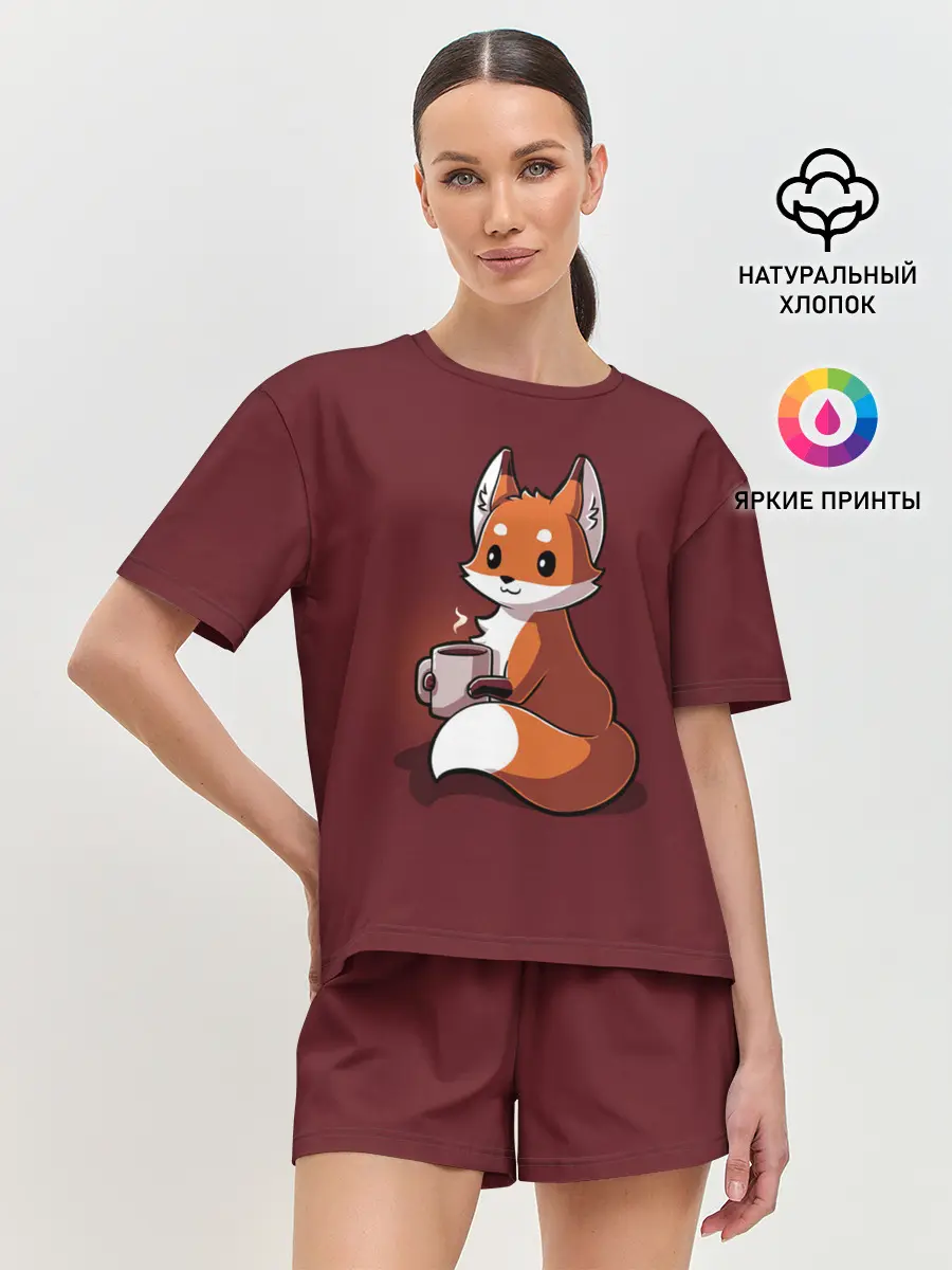 Женская пижама с шортами / Кофе любят не только люди