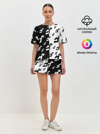 Женская пижама с шортами / Паттерн ДжоДжо черно-белый