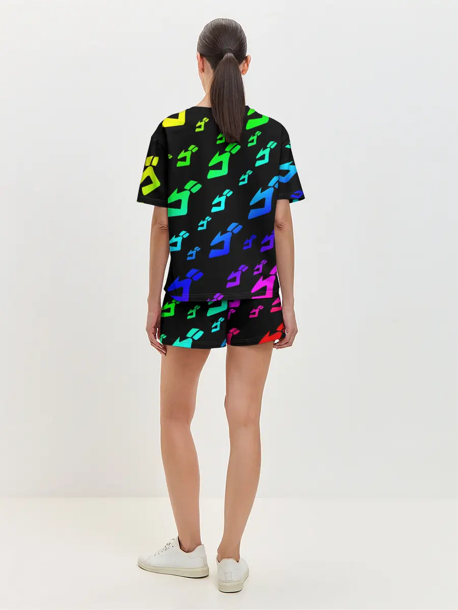 Женская пижама с шортами / Радужный Паттерн Лого ДжоДжо