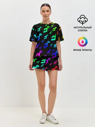 Женская пижама с шортами / Радужный Паттерн Лого ДжоДжо