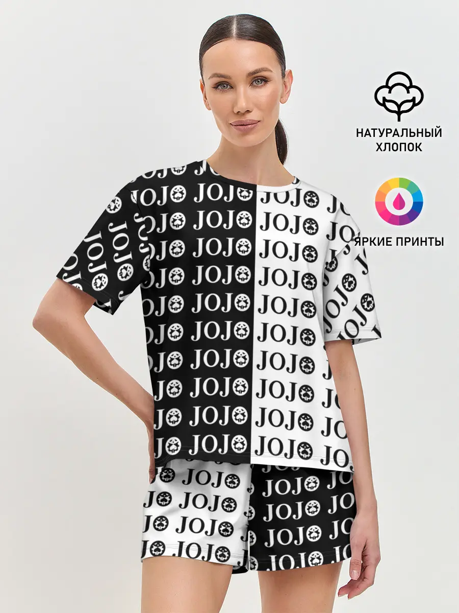 Женская пижама с шортами / Логотип джо джо паттерн черно-белый