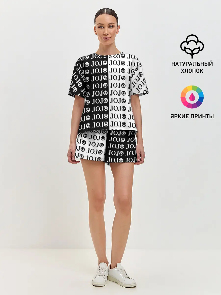 Женская пижама с шортами / Логотип джо джо паттерн черно-белый