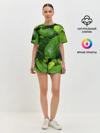 Женская пижама с шортами / Огурцы